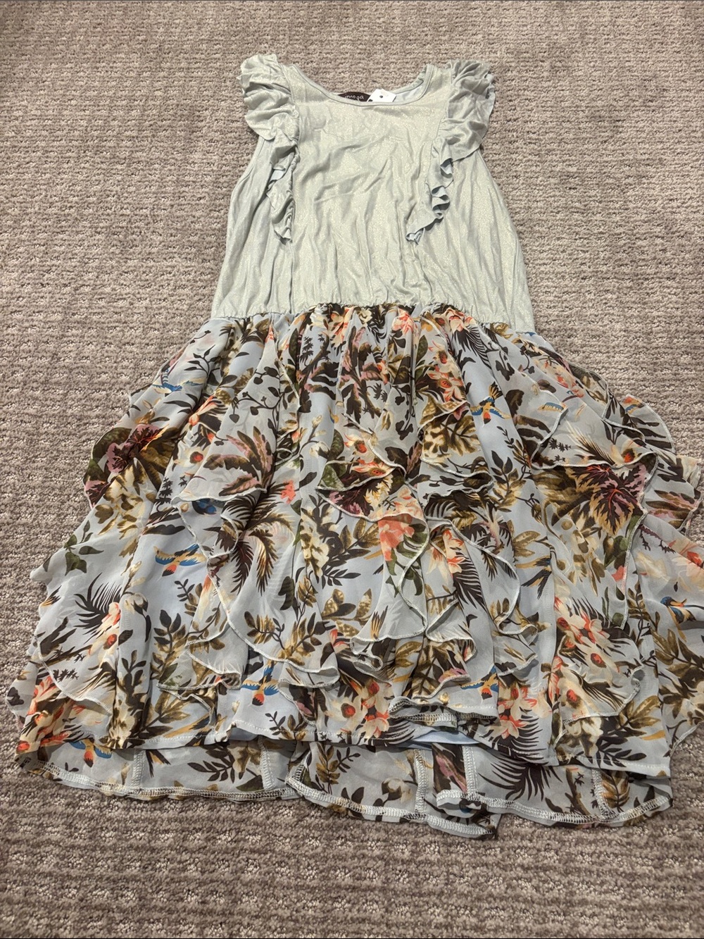 Imoga Light Blue Ruffle Floral Tiered Dress